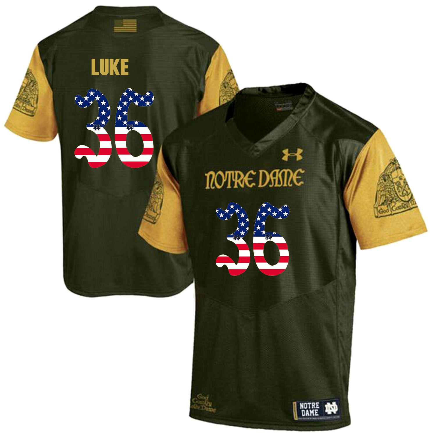 Men Norte Dame Fighting Irish #36 Luke Green Flag Customized NCAA Jerseys